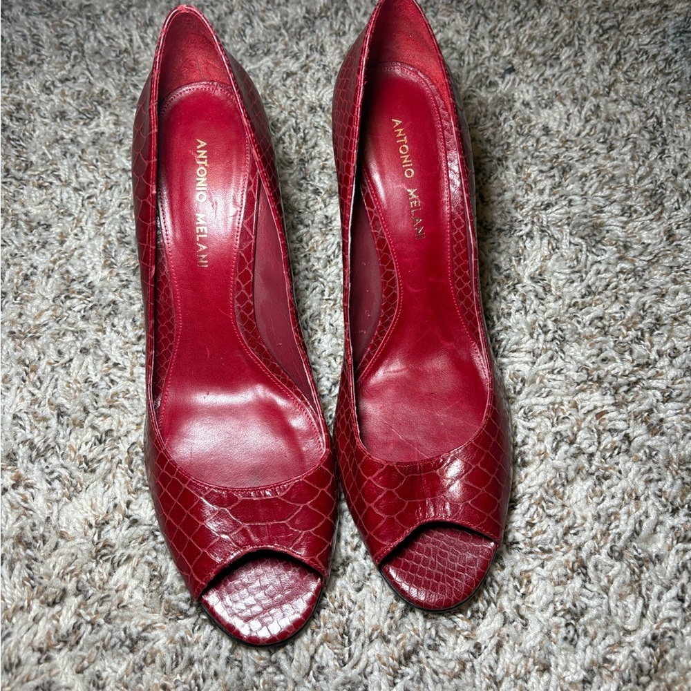 ANTONIO MELANI Burgundy Red Peep-Toe Pumps